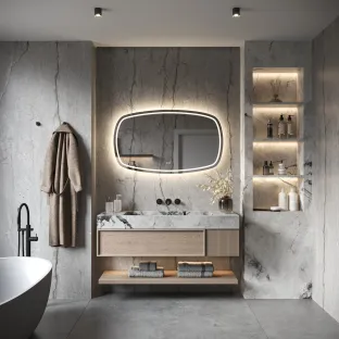 HIPP Design Phantom 007 Deens ovale spiegel - Met directe en indirecte LED verlichting rondom, spiegelverwarming en kleurenwissel - 140x74 cm