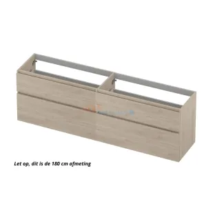 INK asymmetrische wastafelonderkast - 4 laden - greeploos - houten keerlijst - 120x45x65 cm - Ivoor eiken