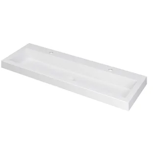 INK Dock wastafel polystone - 120x40x6 cm - 2 kraangaten - Mat wit