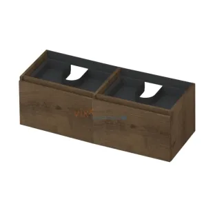 INK Fineer wastafelonderkast - 2 laden met binnenlade - greeploos - houten keerlijst - 120x45x40 cm - Fineer Chocolate