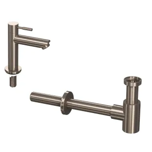 INK Fonteinkraanset 1B - Fonteinkraan staand laag - design sifon - brushed nickel