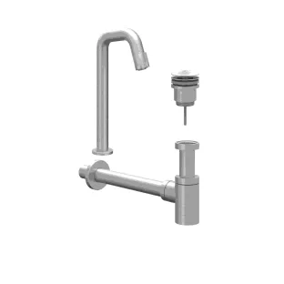 IVY Pact - Combiset: fonteinkraan contour staand model L, designplug always open & design sifon - Geborsteld nickel PVD