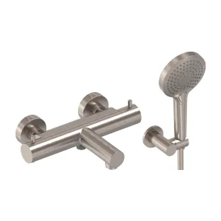 MAY Combiset - Badthermostaat - Verstelbare wandsteun - Doucheslang 125 cm - 3 standen handdouche - Geborsteld nickel PVD