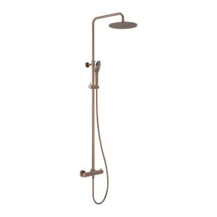 MAY Opbouw thermostatische regendoucheset - doucheslang 150 cm - hoofddouche 25 cm - 3 standen handdouche - Geborsteld mat koper PVD