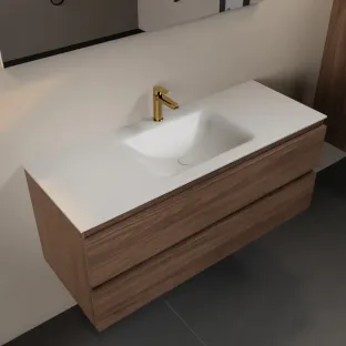 Mondiaz Aivy - 120 cm badmeubelset met spiegel - Mocha MDF - wastafel Talc - solid surface midden - 1 kraangat