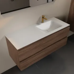 Mondiaz Aivy - 120 cm badmeubelset met spiegel - Mocha MDF - wastafel Talc - solid surface rechts - 1 kraangat