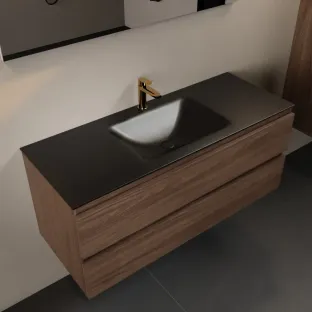 Mondiaz Aivy - 120 cm badmeubelset met spiegel - Mocha MDF - wastafel Urban - solid surface midden - 1 kraangat