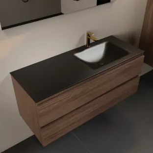 Mondiaz Aivy - 120 cm badmeubelset met spiegel - Mocha MDF - wastafel Urban - solid surface rechts - 1 kraangat