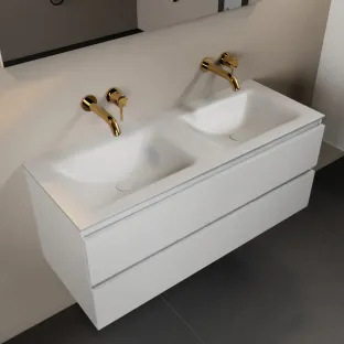 Mondiaz Aivy - 120 cm badmeubelset met spiegel - Talc MDF - wastafel Talc - solid surface dubbel - zonder kraangat