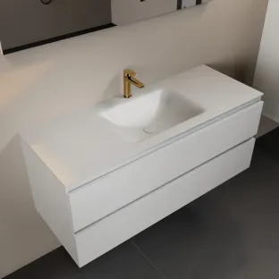 Mondiaz Aivy - 120 cm badmeubelset met spiegel - Talc MDF - wastafel Talc - solid surface midden - 1 kraangat