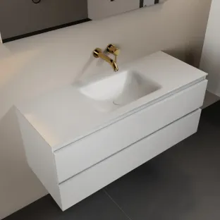 Mondiaz Aivy - 120 cm badmeubelset met spiegel - Talc MDF - wastafel Talc - solid surface midden - zonder kraangat