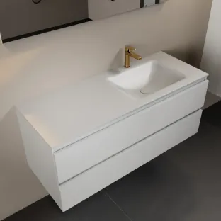 Mondiaz Aivy - 120 cm badmeubelset met spiegel - Talc MDF - wastafel Talc - solid surface rechts - 1 kraangat