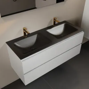 Mondiaz Aivy - 120 cm badmeubelset met spiegel - Talc MDF - wastafel Urban - solid surface dubbel - 2 kraangaten