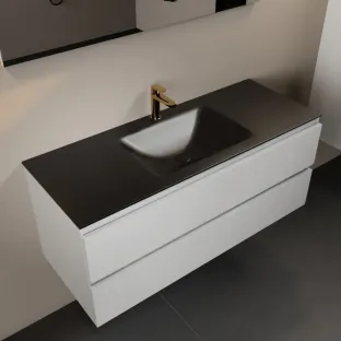 Mondiaz Aivy - 120 cm badmeubelset met spiegel - Talc MDF - wastafel Urban - solid surface midden - 1 kraangat