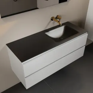 Mondiaz Aivy - 120 cm badmeubelset met spiegel - Talc MDF - wastafel Urban - solid surface rechts - zonder kraangat