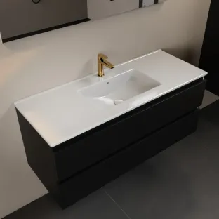 Mondiaz Aivy - 120 cm badmeubelset met spiegel - Urban MDF - wastafel glans wit - keramiek midden - 1 kraangat