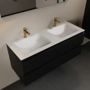 Mondiaz Aivy - 120 cm badmeubelset met spiegel - Urban MDF - wastafel Talc - solid surface dubbel - 2 kraangaten
