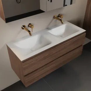 Mondiaz Aivy - 120 cm badmeubelset met spiegelkast - Mocha MDF - wastafel Talc - solid surface dubbel - zonder kraangat