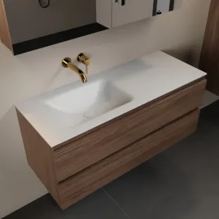 Mondiaz Aivy - 120 cm badmeubelset met spiegelkast - Mocha MDF - wastafel Talc - solid surface links - zonder kraangat
