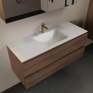 Mondiaz Aivy - 120 cm badmeubelset met spiegelkast - Mocha MDF - wastafel Talc - solid surface midden - 1 kraangat