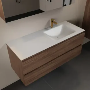 Mondiaz Aivy - 120 cm badmeubelset met spiegelkast - Mocha MDF - wastafel Talc - solid surface rechts - 1 kraangat