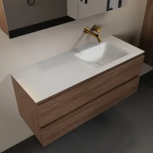 Mondiaz Aivy - 120 cm badmeubelset met spiegelkast - Mocha MDF - wastafel Talc - solid surface rechts - zonder kraangat
