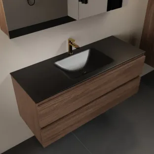 Mondiaz Aivy - 120 cm badmeubelset met spiegelkast - Mocha MDF - wastafel Urban - solid surface midden - 1 kraangat