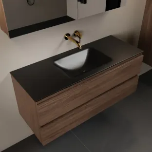 Mondiaz Aivy - 120 cm badmeubelset met spiegelkast - Mocha MDF - wastafel Urban - solid surface midden - zonder kraangat