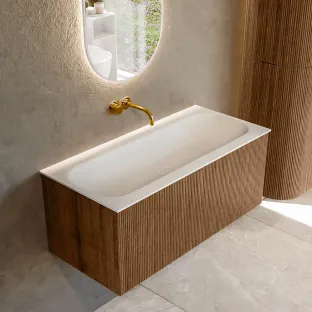 MONDIAZ Kurve 100cm badmeubel - kleur Walnut - 1 lade - BIG MEDIUM wastafel - wasbak midden - zonder kraangat - kleur Talc