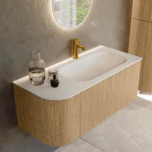 MONDIAZ Kurve 105cm badmeubel - kleur Oak - 2 lades - BIG SMALL wastafel - wasbak Links - 1 kraangat - kleur Talc
