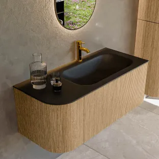 MONDIAZ Kurve 105cm badmeubel - kleur Oak - 2 lades - BIG SMALL wastafel - wasbak Links - 1 kraangat - kleur Urban