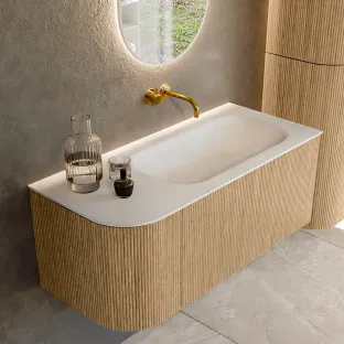 MONDIAZ Kurve 105cm badmeubel - kleur Oak - 2 lades - BIG SMALL wastafel - wasbak Links - zonder kraangat - kleur Talc