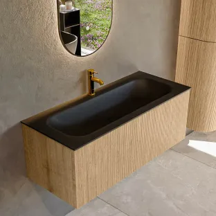 MONDIAZ Kurve 110cm badmeubel - kleur Oak - 1 lade - BIG MEDIUM wastafel - wasbak midden - 1 kraangat - kleur Urban
