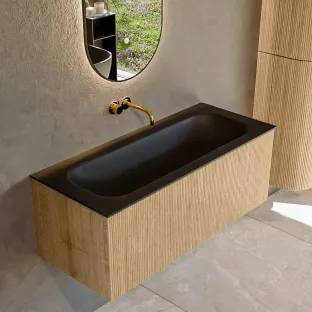 MONDIAZ Kurve 110cm badmeubel - kleur Oak - 1 lade - BIG MEDIUM wastafel - wasbak midden - zonder kraangat - kleur Urban