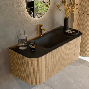 MONDIAZ Kurve 110cm badmeubel - kleur Oak - 1 lade - CLOUD wastafel - wasbak Links en Rechts - 1 kraangat - kleur Urban