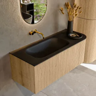 MONDIAZ Kurve 115cm badmeubel - kleur Oak - 1 lade - BIG SMALL wastafel - wasbak midden - zonder kraangat - kleur Urban