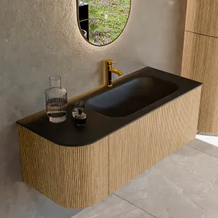 MONDIAZ Kurve 115cm badmeubel - kleur Oak - 2 lades - BIG SMALL wastafel - wasbak Links - 1 kraangat - kleur Urban