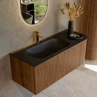 MONDIAZ Kurve 115cm badmeubel - kleur Walnut - 1 lade - BIG SMALL wastafel - wasbak midden - 1 kraangat - kleur Urban