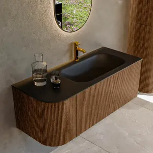 MONDIAZ Kurve 115cm badmeubel - kleur Walnut - 2 lades - BIG SMALL wastafel - wasbak Links - 1 kraangat - kleur Urban