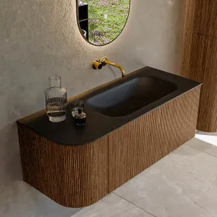 MONDIAZ Kurve 115cm badmeubel - kleur Walnut - 2 lades - BIG SMALL wastafel - wasbak Links - zonder kraangat - kleur Urban