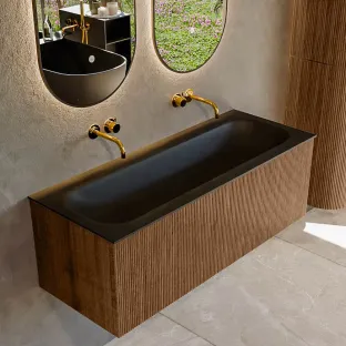 MONDIAZ Kurve 120cm badmeubel - kleur Walnut - 2 lades - BIG LARGE wastafel - wasbak Links - zonder kraangat - kleur Urban