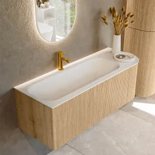 MONDIAZ Kurve 125cm badmeubel - kleur Oak - 1 lade - BIG MEDIUM wastafel - wasbak midden - 1 kraangat - kleur Talc