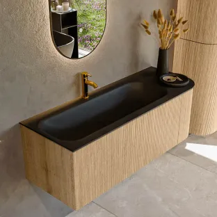 MONDIAZ Kurve 125cm badmeubel - kleur Oak - 1 lade - BIG MEDIUM wastafel - wasbak midden - 1 kraangat - kleur Urban