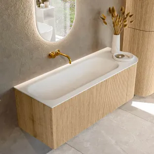 MONDIAZ Kurve 125cm badmeubel - kleur Oak - 1 lade - BIG MEDIUM wastafel - wasbak midden - zonder kraangat - kleur Talc