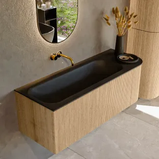 MONDIAZ Kurve 125cm badmeubel - kleur Oak - 1 lade - BIG MEDIUM wastafel - wasbak midden - zonder kraangat - kleur Urban