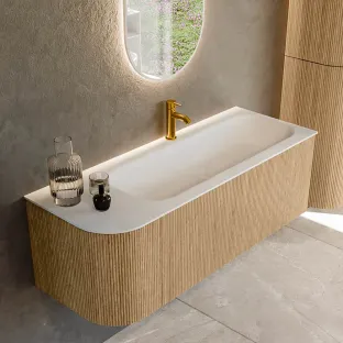 MONDIAZ Kurve 125cm badmeubel - kleur Oak - 2 lades - BIG MEDIUM wastafel - wasbak Links - 1 kraangat - kleur Talc