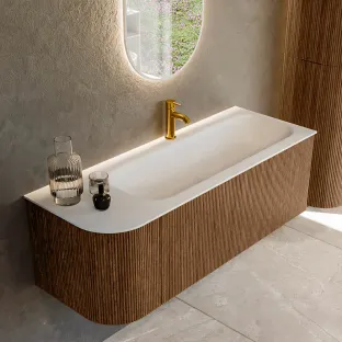 MONDIAZ Kurve 125cm badmeubel - kleur Walnut - 2 lades - BIG MEDIUM wastafel - wasbak Links - 1 kraangat - kleur Talc