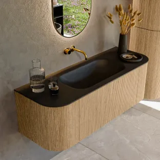 MONDIAZ Kurve 130cm badmeubel - kleur Oak - 1 lade - BIG SMALL wastafel - wasbak Links en Rechts - zonder kraangat - kleur Urban
