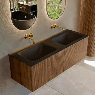 MONDIAZ Kurve 130cm badmeubel - kleur Walnut - 1 lade - CLOUD wastafel - wasbak midden - zonder kraangat - kleur Urban