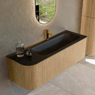 MONDIAZ Kurve 135cm badmeubel - kleur Oak - 2 lades - BIG MEDIUM wastafel - wasbak Links - 1 kraangat - kleur Urban